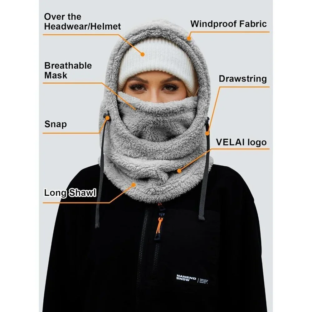 Women's Grey Winter Face Masks Windproof Scarf Cold Weather Hat Neck Warmer